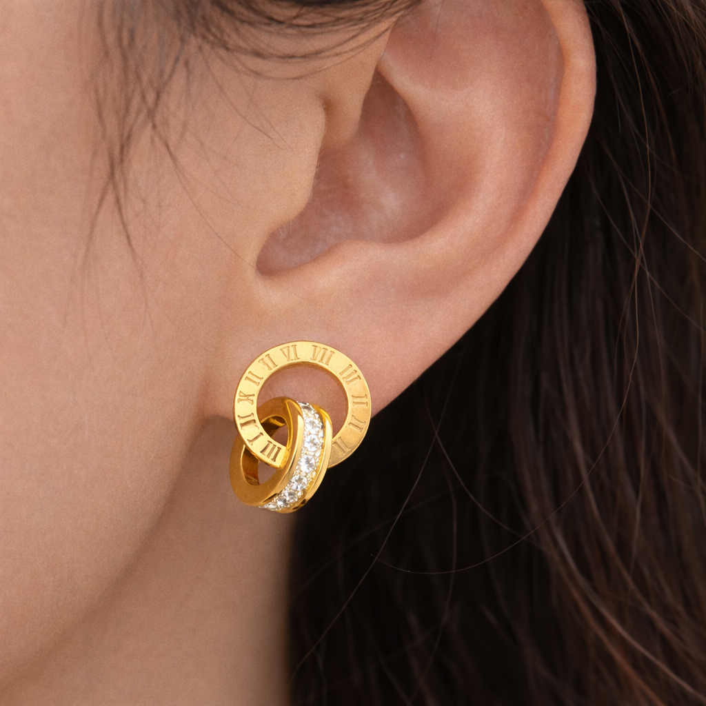 Gold Crystal Double Circle Earrings