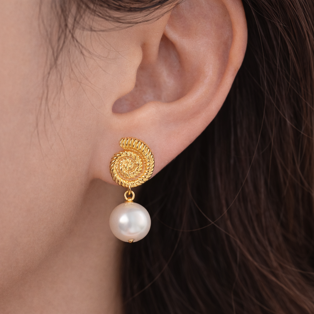 Gold Conch Pearl Earrings