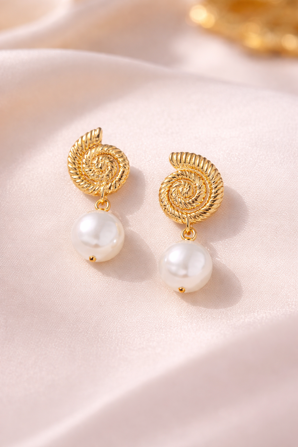 Gold Conch Pearl Earrings