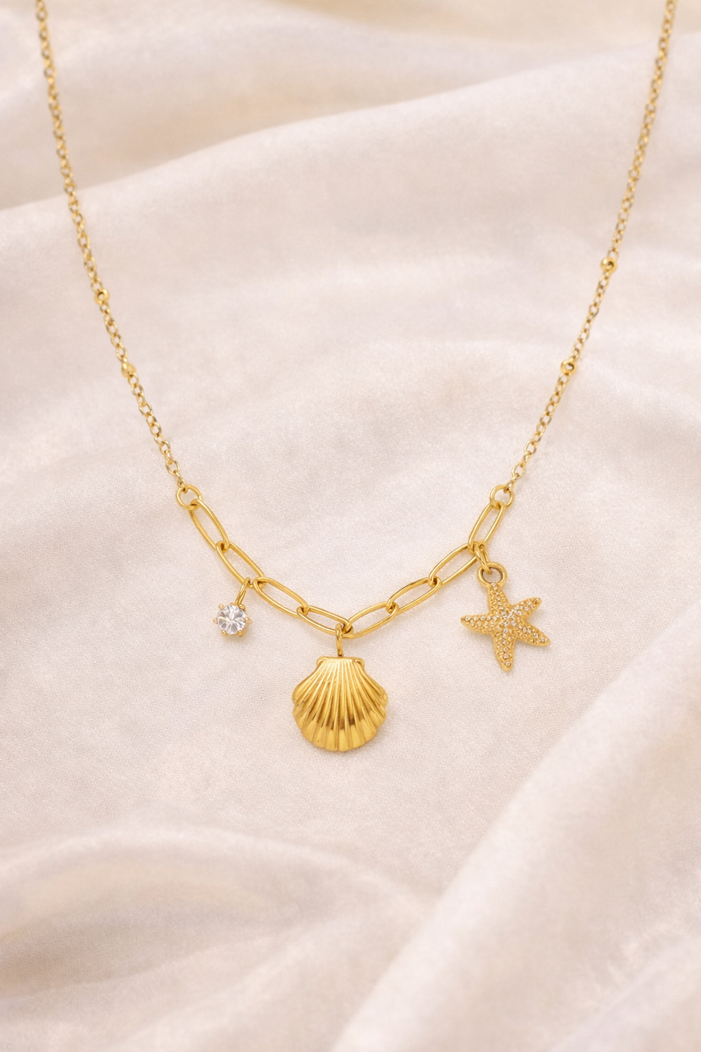 Gold Shell Zircon Necklace