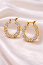 Gold Round Plating Rhinestones Earrings