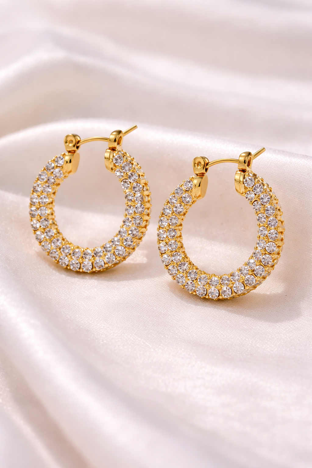 Gold Round Plating Rhinestones Earrings