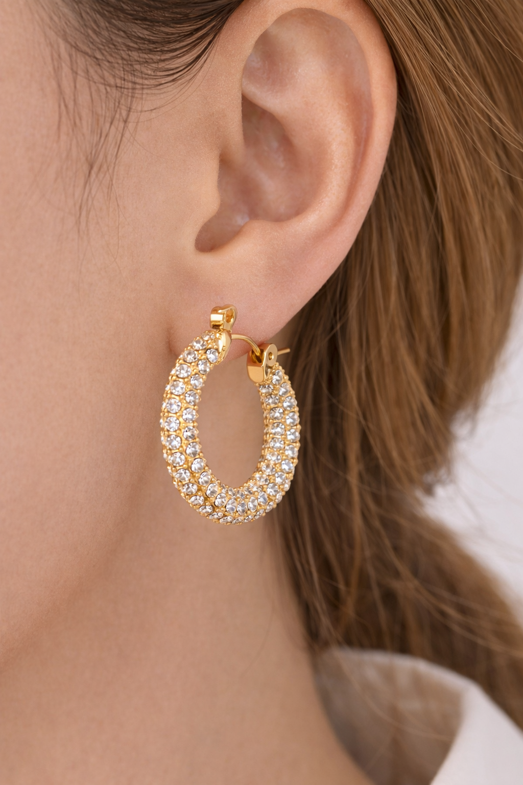 Gold Round Plating Rhinestones Earrings
