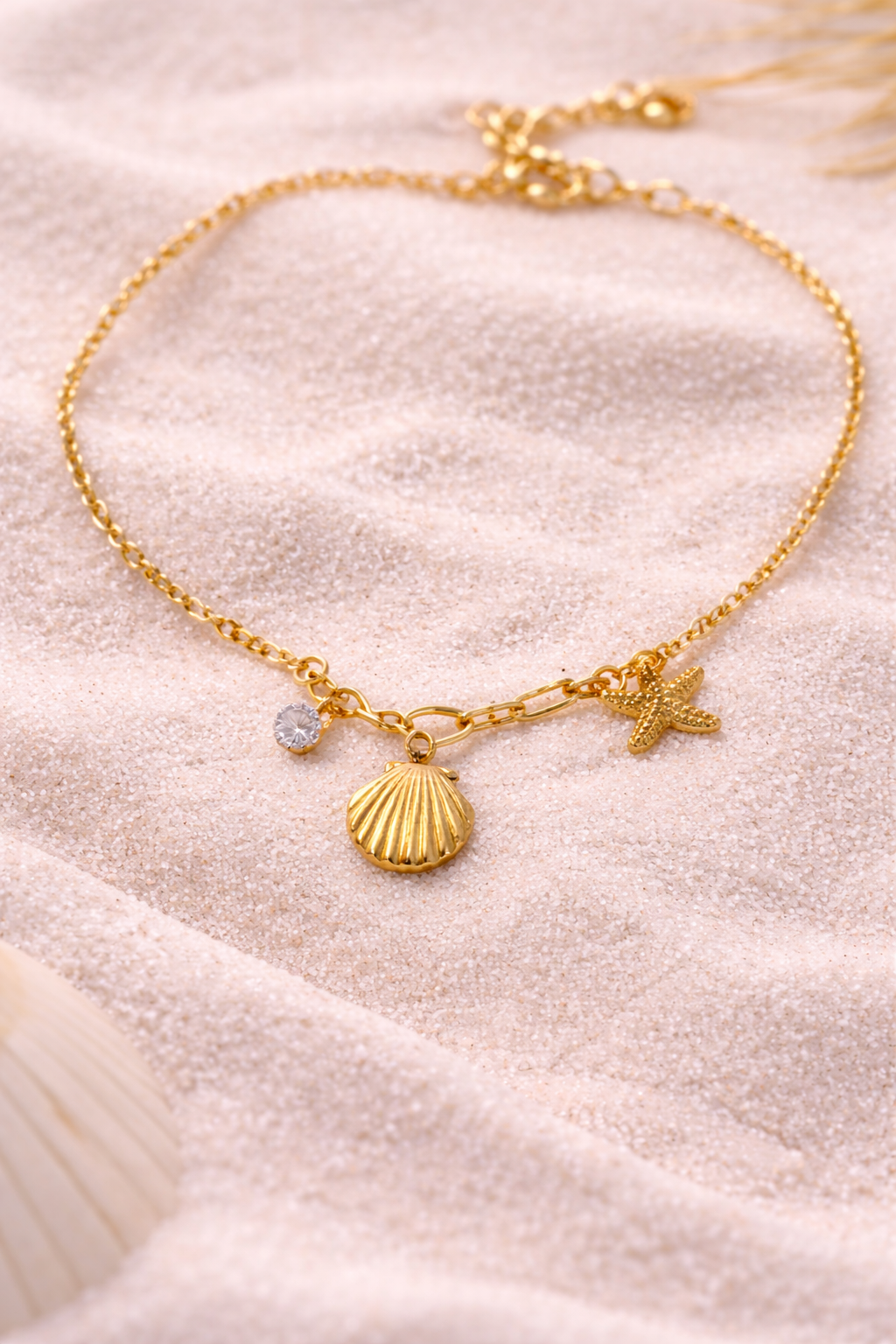 Gold Shell Zircon Anklet