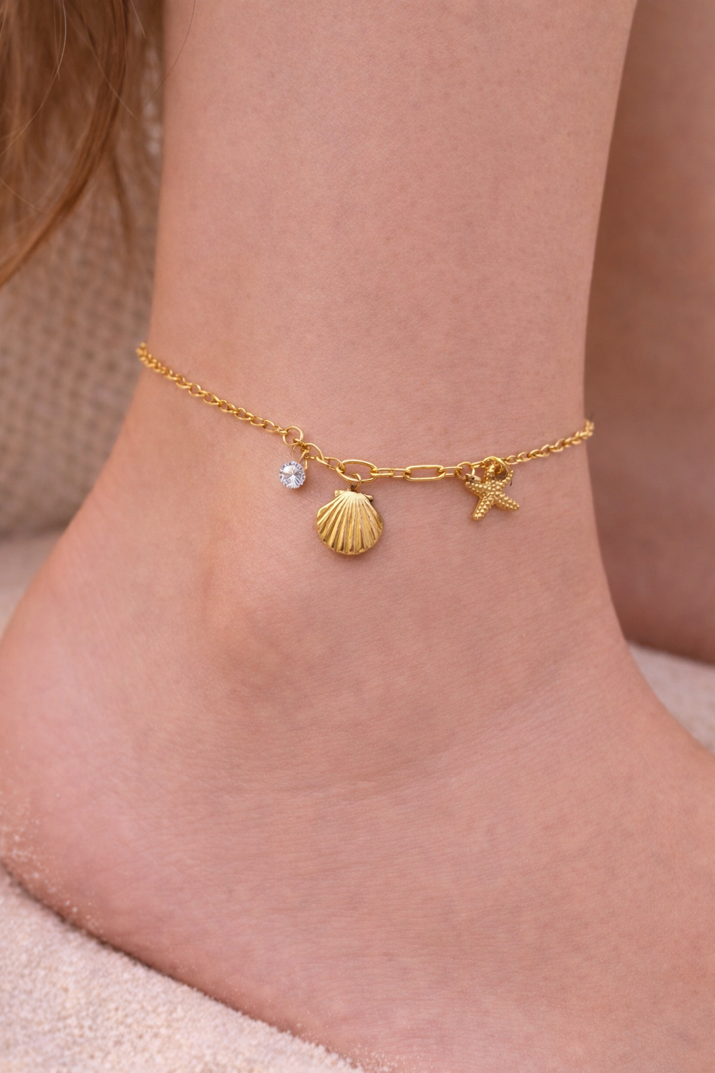 Gold Shell Zircon Anklet
